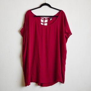 Torrid red top size 2x slip on crewneck lace sheer floral